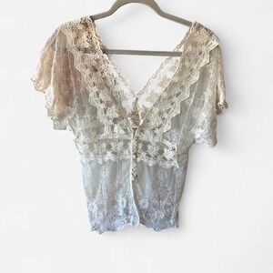 Freeway White lace babydoll buttoned camisole Sz Small